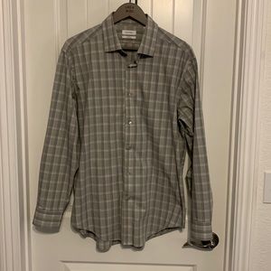 CALVIN KLEIN Large Gray Plaid Button Down